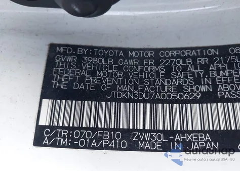 2010 Toyota Prius Iii z USA, uszkodzony, nr VIN JTDKN3DU7A0050629